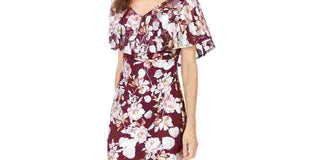 Connected Women's Mesh Flounce Dress  Wine Size 14 Petite