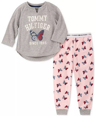 Tommy Hilfiger Toddler Little & Big Girls 2-Pc. Butterfly Pajama Set Gray Size 4-5