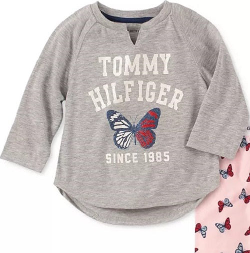 Tommy Hilfiger Toddler Little & Big Girls 2-Pc. Butterfly Pajama Set Gray Size 4-5
