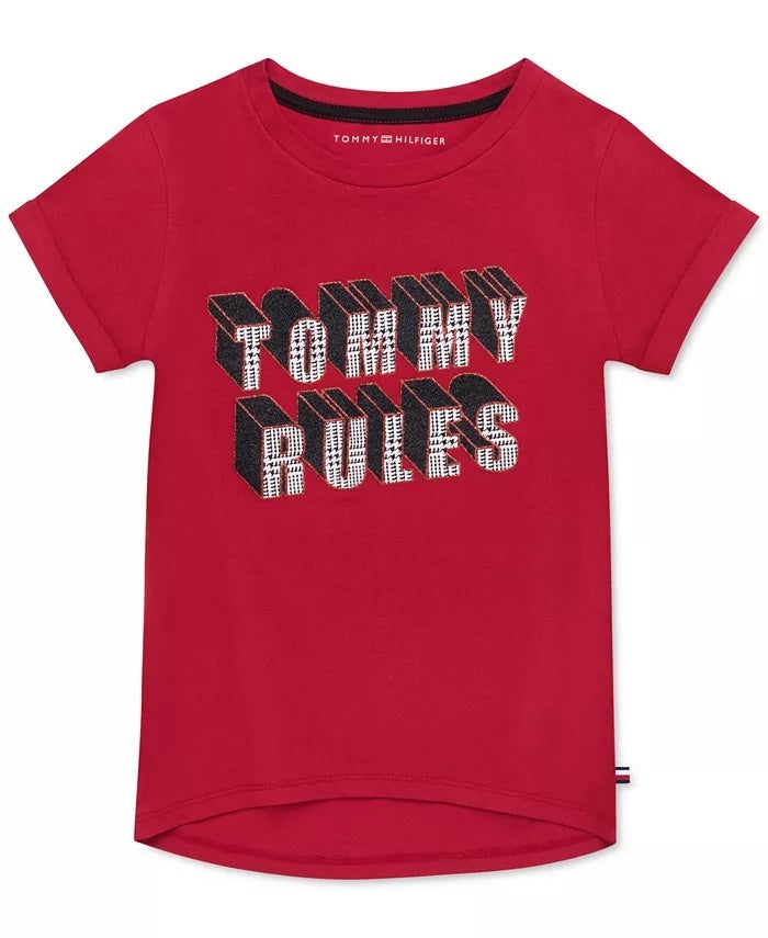 Tommy Hilfiger Little Girls Cotton Tommy Rules T-Shirt Bright Red Size 6