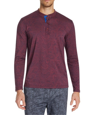 Tallia Men's Slim Fit Mercerized Paisley Long Sleeve Red Size Small