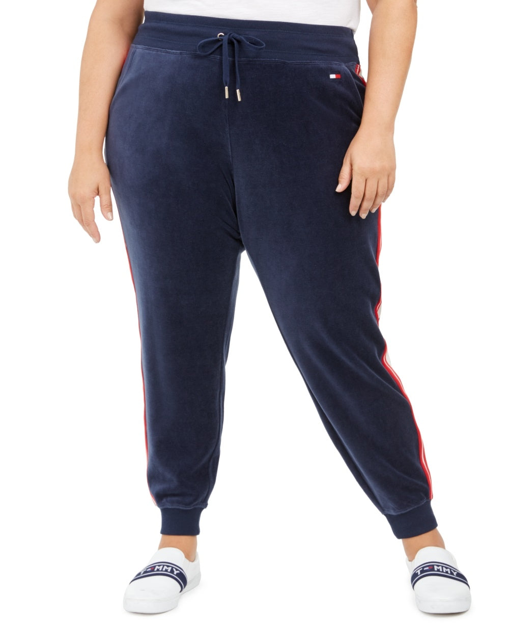 Tommy Hilfiger Women's Sport Plus Size Track-Stripe Velour Jogger Pants Navy Size 2X