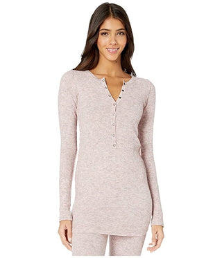 Free People Women's Think Thermal Henley Pink Top Tunic Plush Waffle Knit New Pink Size X-Small