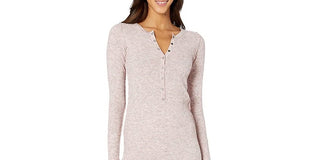 Free People Women's Think Thermal Henley Pink Top Tunic Plush Waffle Knit New Pink Size X-Small