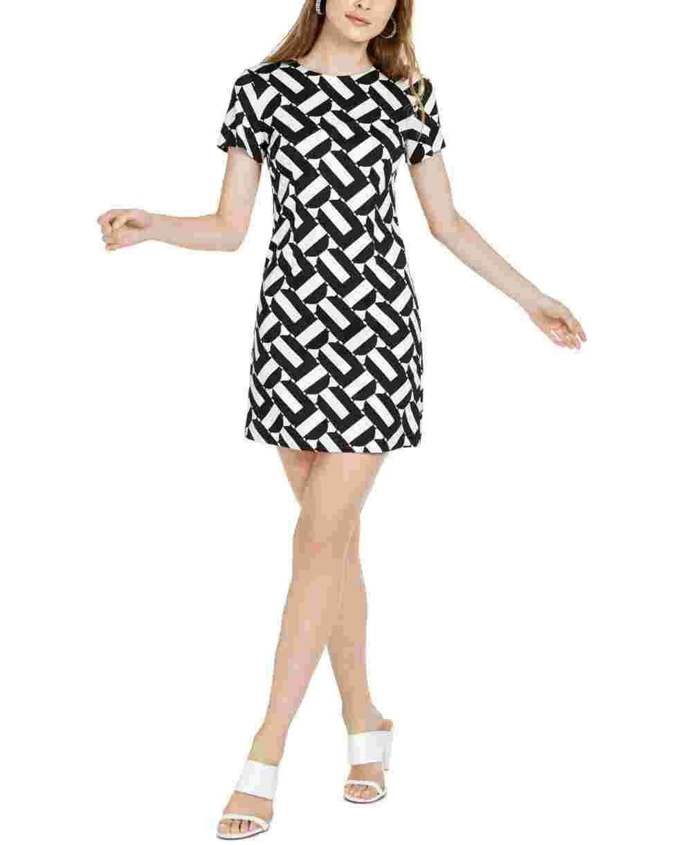 Trina Trina Turk Women's Optic Geo Print Sheath Dress White Size Medium