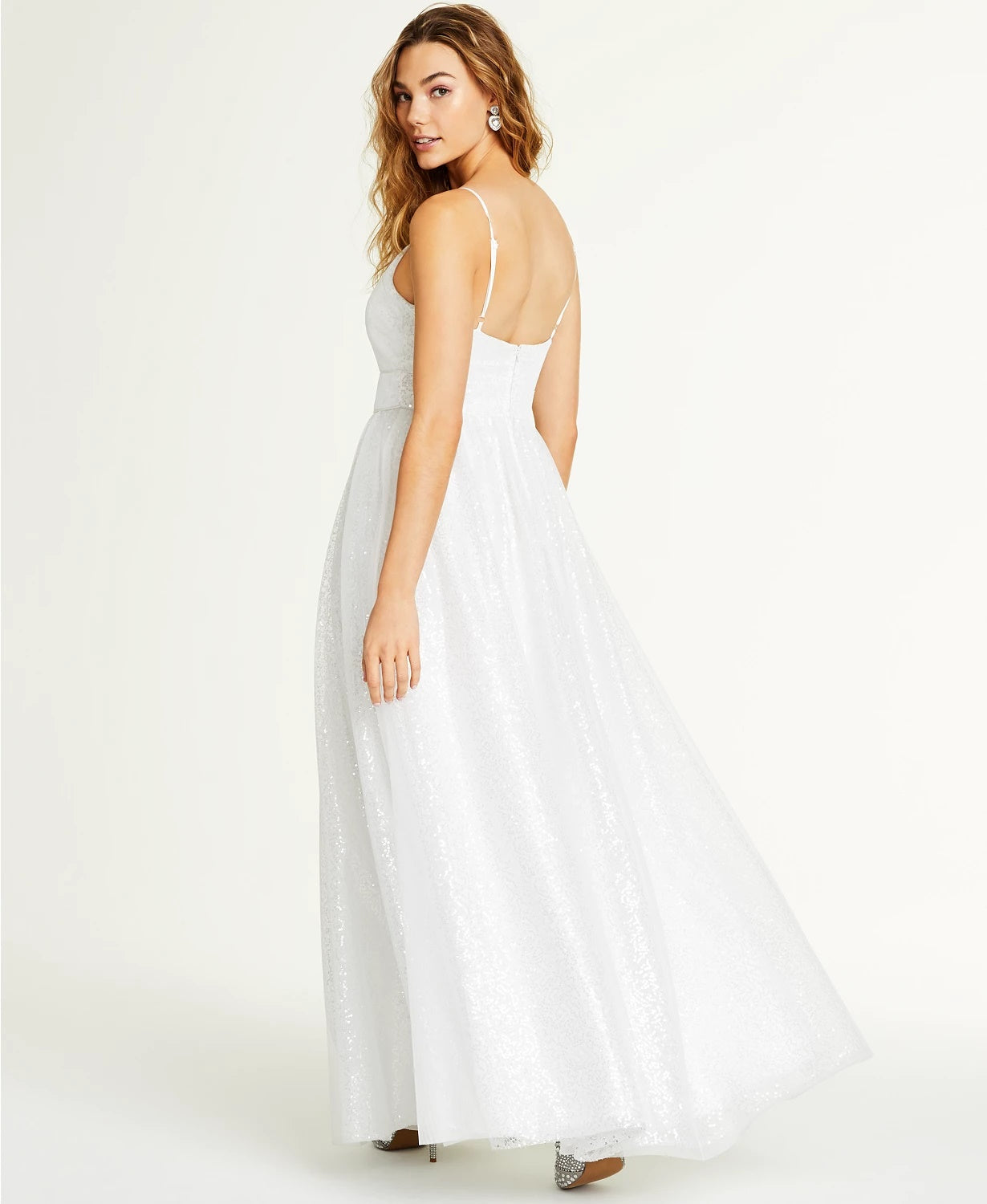 Crystal Doll Juniors' Sequin V-Neck Gown White Size 11