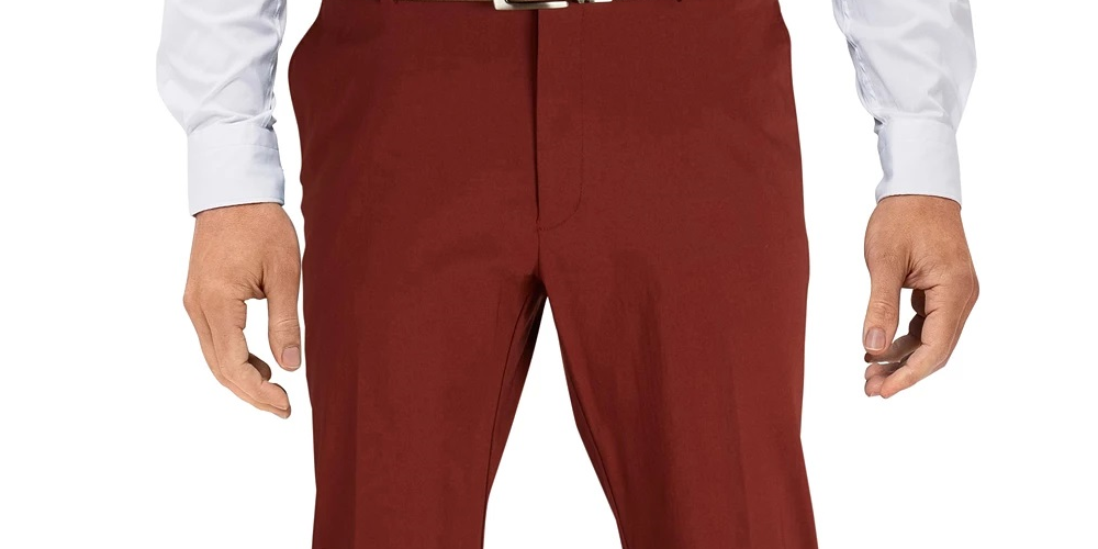 Tommy Hilfiger Men's Modern Fit TH Flex Stretch Comfort Dress Pants Red Size 34X32