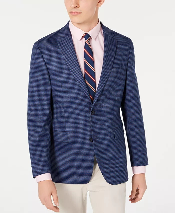 Tommy Hilfiger Men's Modern-Fit Thflex Stretch Blue/Red Check Sport Coat Blue Size 40