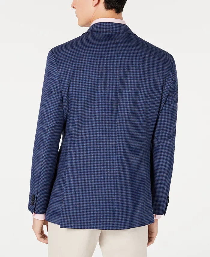 Tommy Hilfiger Men's Modern-Fit Thflex Stretch Blue/Red Check Sport Coat Blue Size 40