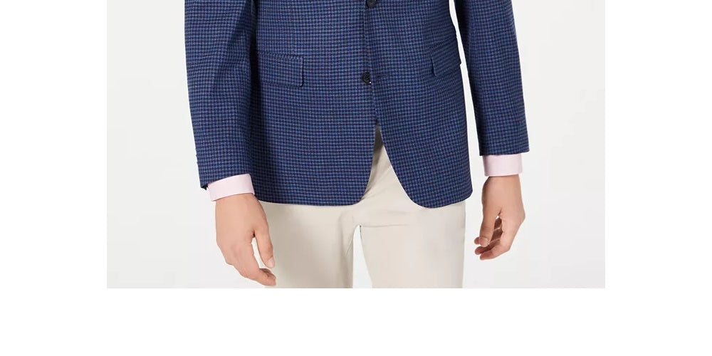 Tommy Hilfiger Men's Modern-Fit Thflex Stretch Blue/Red Check Sport Coat Blue Size 40