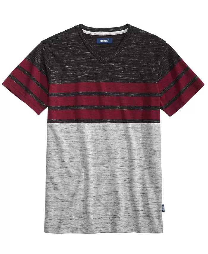 Univibe Big Boys Valle Colorblocked Stripe V-Neck T-Shirt Black Size Large
