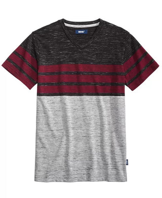 Univibe Big Boys Valle Colorblocked Stripe V-Neck T-Shirt Black Size Large