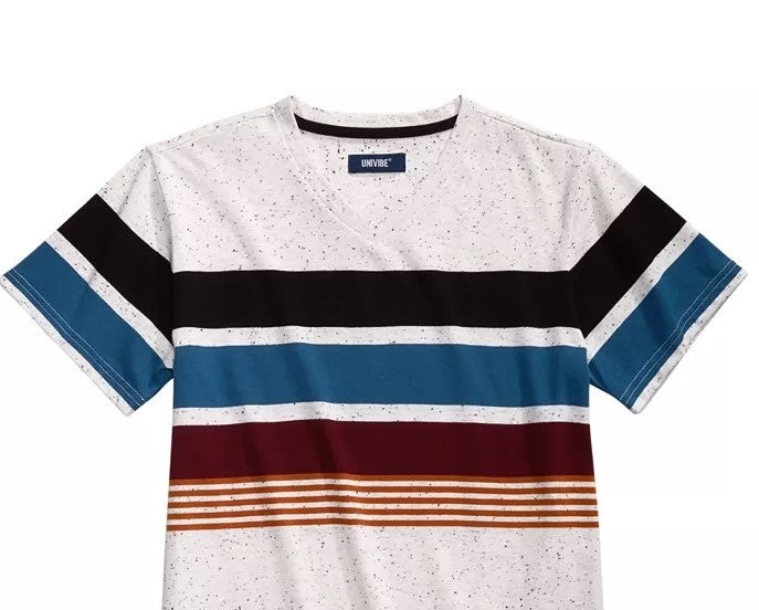 Univibe Big Boys Billy Colorblocked Stripe V-Neck T-Shirt Natural Size Large