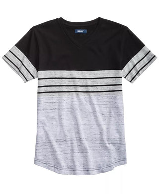 Univibe Big Boys Kid Colorblocked Stripe V-Neck T-Shirt Black Size Large