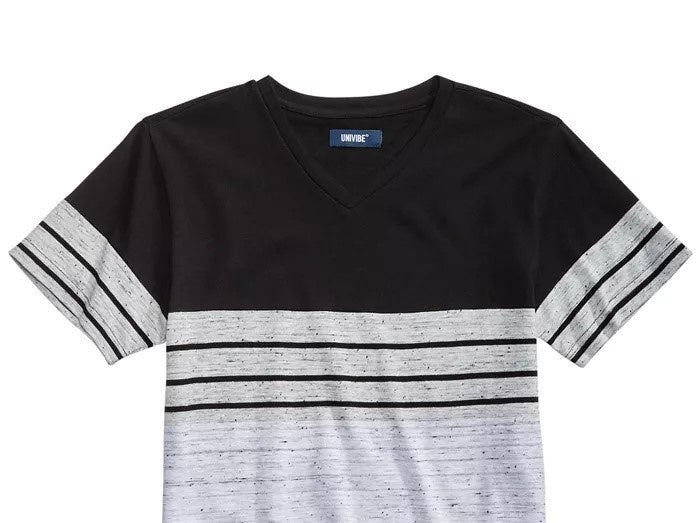 Univibe Big Boys Kid Colorblocked Stripe V-Neck T-Shirt Black Size Large