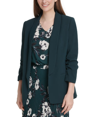 DKNY Women's Ruched Sleeve Open Front Blazer Green Size 12
