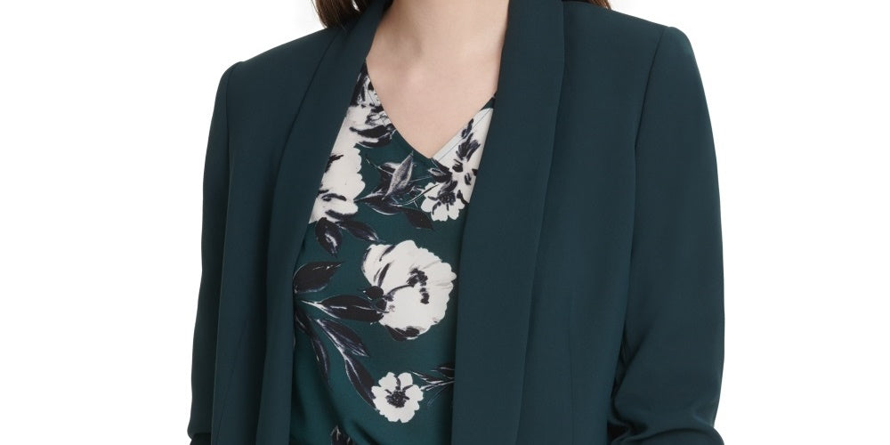 DKNY Women's Ruched Sleeve Open Front Blazer Green Size 12