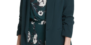 DKNY Women's Ruched Sleeve Open Front Blazer Green Size 12