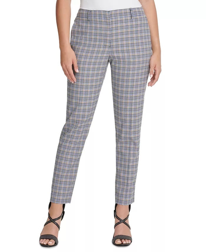DKNY Women's Houndstooth Fixed-Waist Skinny Pants Blue Size 14
