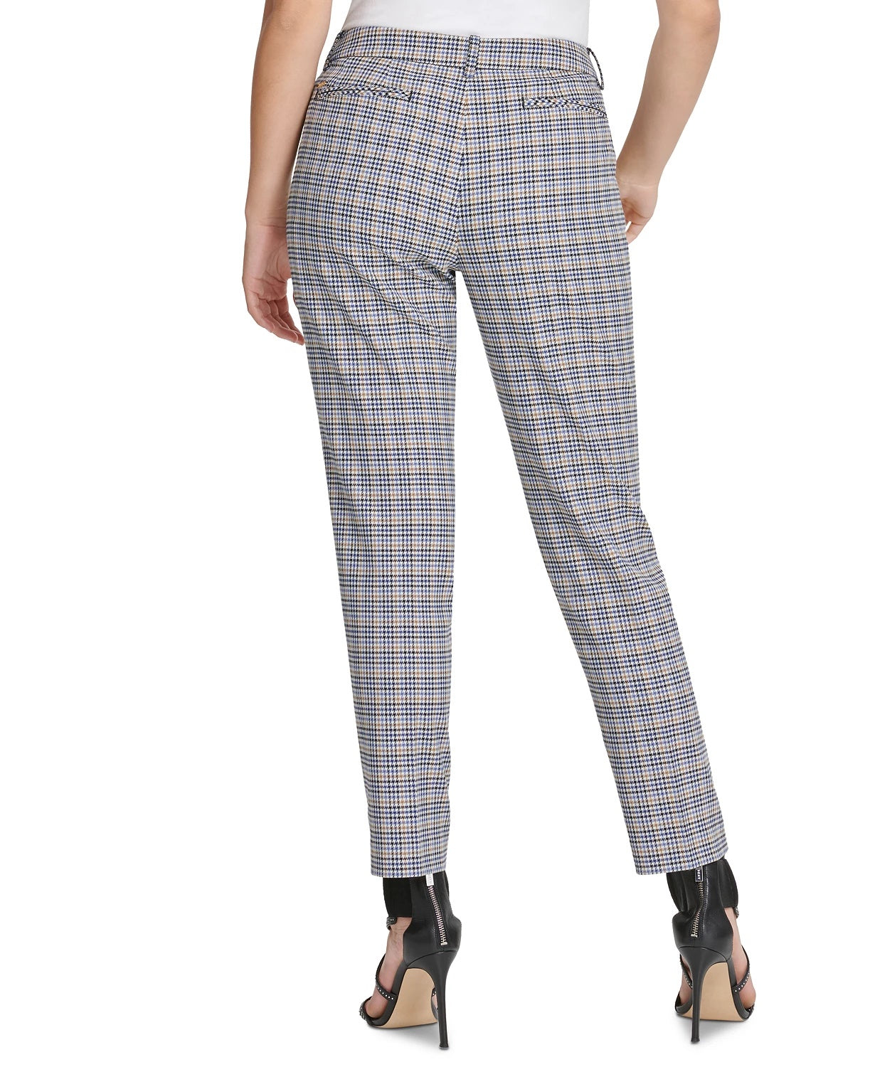 DKNY Women's Houndstooth Fixed-Waist Skinny Pants Blue Size 14