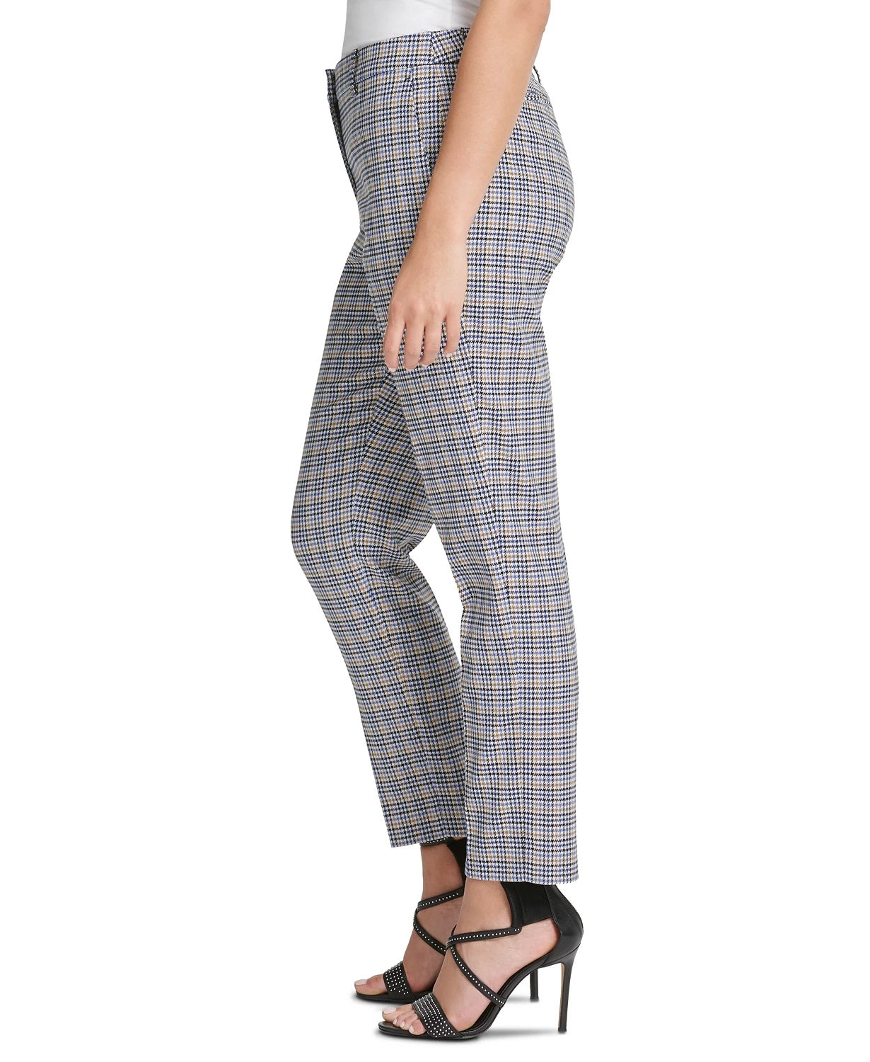 DKNY Women's Houndstooth Fixed-Waist Skinny Pants Blue Size 14