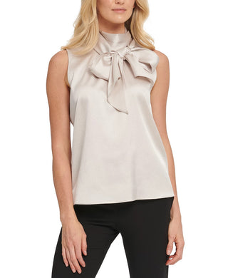 DKNY Women's Bow Mock-Neck Blouse Pink Size X-Large