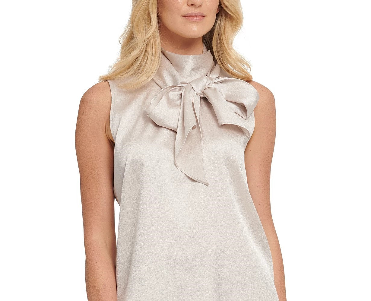 DKNY Women's Bow Mock-Neck Blouse Pink Size X-Large