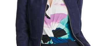 DKNY Women's Faux Suede Lightweight Peplum Jacket Blue Size 16