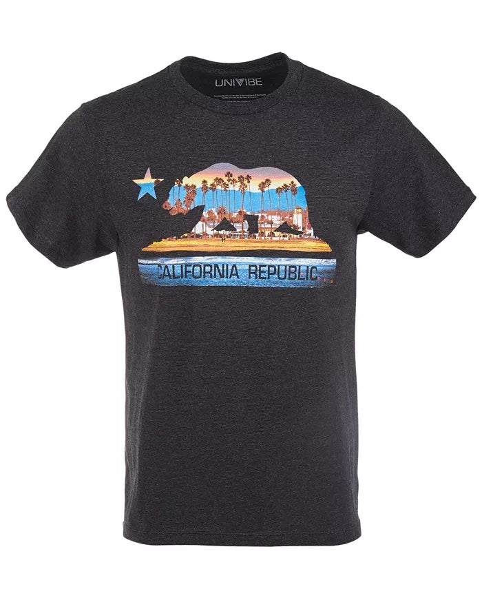 Univibe Men's California Bear Boardwalk Graphic T-Shirt Gray Size XX Large