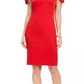 Vince Camuto Women's Pleat Cap Sleeve Crepe Sheath Dress Red Size 8