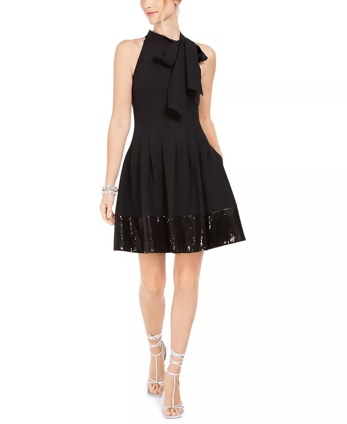 Vince Camuto Women's Bow Neck Fit & Flare Dress Black Size 12