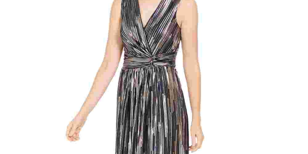 INC International Concept Women's Surplice Metallic Midi Dress Blue Size 4