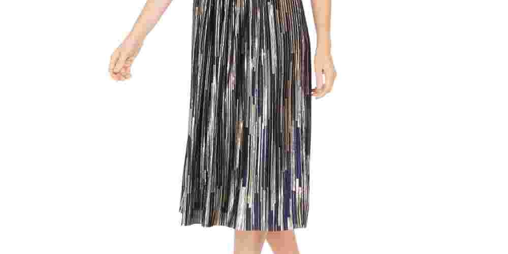 INC International Concept Women's Surplice Metallic Midi Dress Blue Size 4
