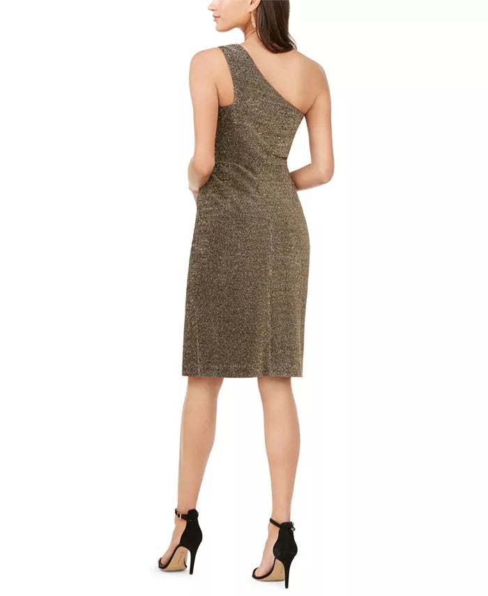 Vince Camuto Women's One-Shoulder Glitter-Knit Dress Gold Size 8