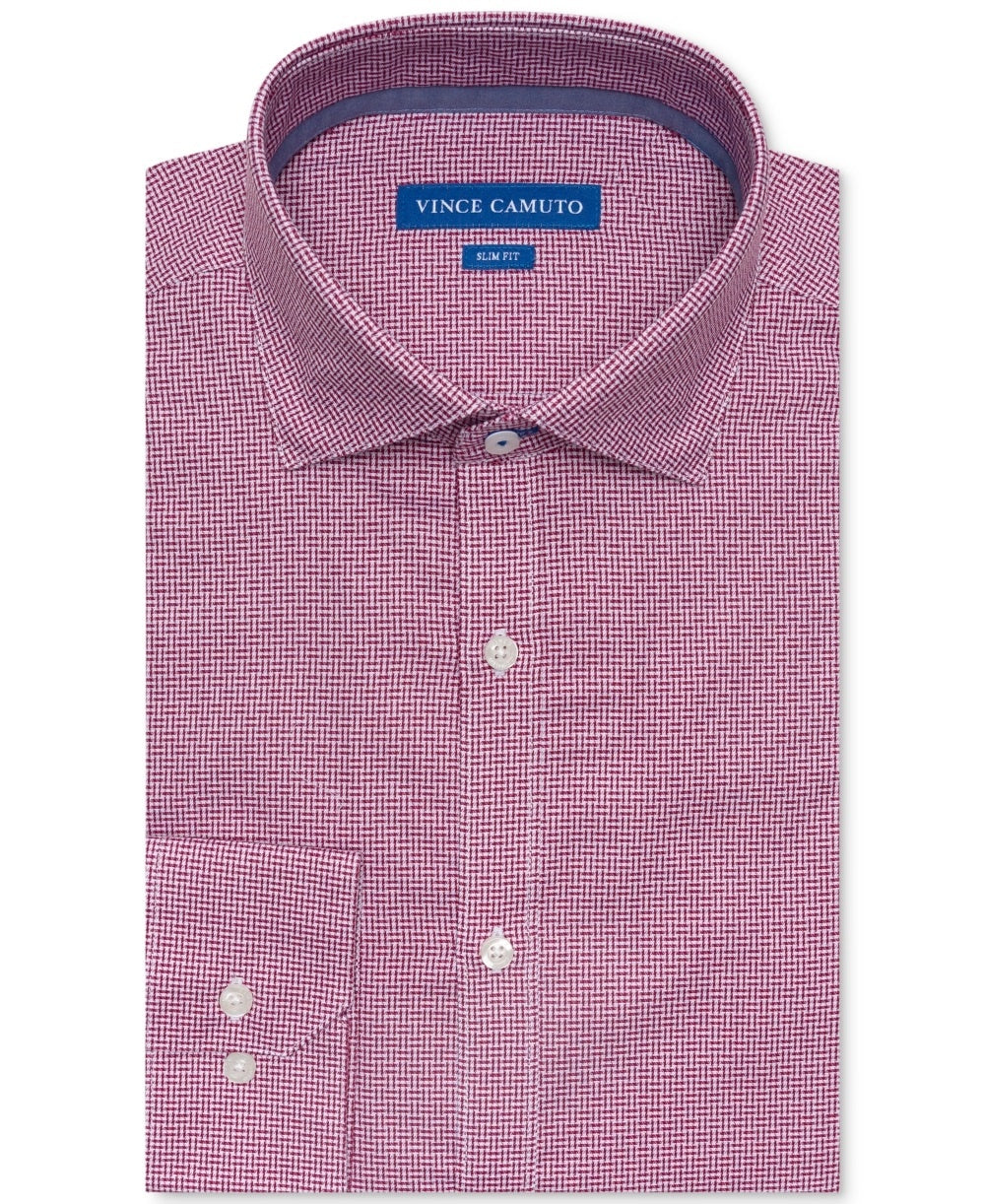 Vince Camuto Men's Slim Fit Comfort Stretch Basket Dobby Dress Shirt Red Size 15X34X35