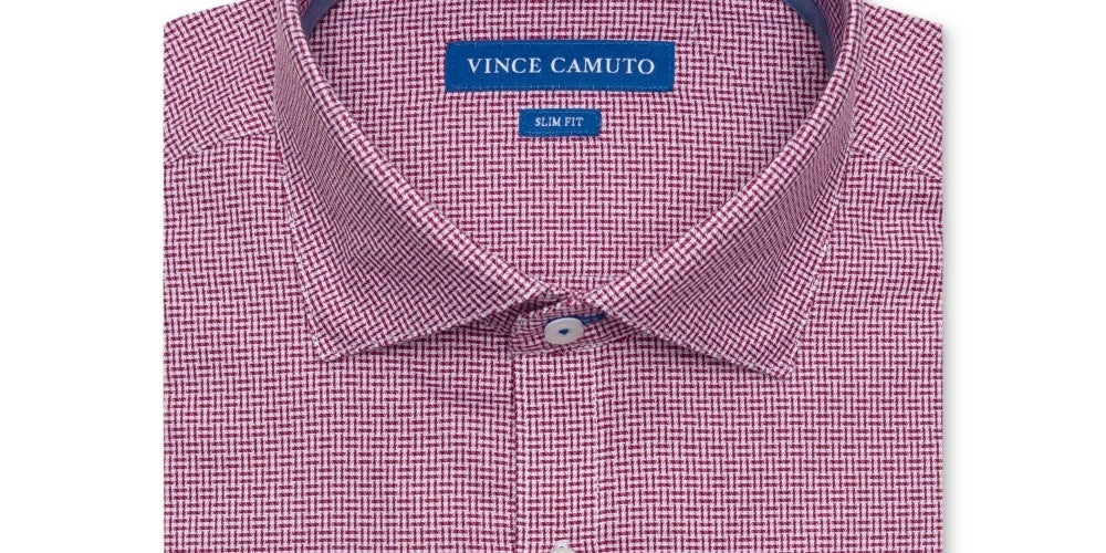 Vince Camuto Men's Slim Fit Comfort Stretch Basket Dobby Dress Shirt Red Size 15X34X35