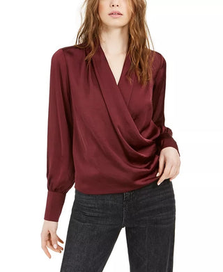 Band Of Gypsies Women's Long Sleeve V Neck Top Red Size Large