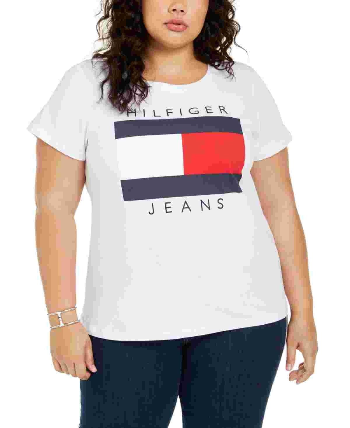 Tommy Hilfiger Women's Plus Size Cotton Logo T Shirt White Size 2X