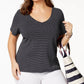 Tommy Hilfiger Women's Plus Polka Dot Cotton V Neck T Shirt Navy Size 3X