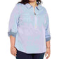 Tommy Hilfiger Women's Plus Size Zip Front Cotton Shirt Blue Size 2X
