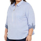 Tommy Hilfiger Women's Plus Size Zip Front Cotton Shirt Blue Size 2X
