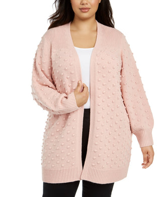 Calvin Klein Women's Plus Popcorn Cardigan Sweater Pink Size 2X