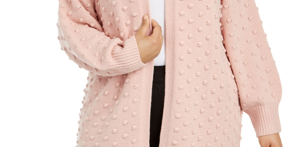 Calvin Klein Women's Plus Popcorn Cardigan Sweater Pink Size 2X