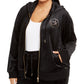 Calvin Klein Women's Plus Size Beaded Logo Velour Hoodie Black Size 1X