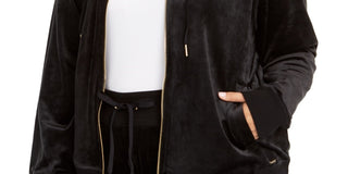 Calvin Klein Women's Plus Size Beaded Logo Velour Hoodie Black Size 1X