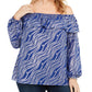 Michael Kors Women's Plus Printed Ruffled Off The Shoulder Top Blue Size 2X
