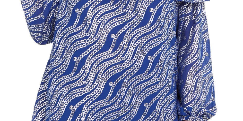 Michael Kors Women's Plus Printed Ruffled Off The Shoulder Top Blue Size 2X