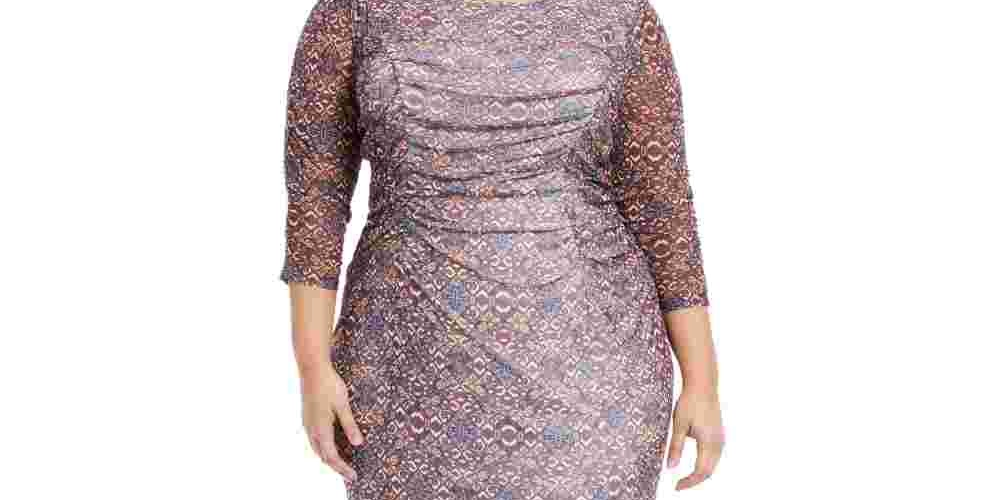 NY Collection Women's Plus Size Printed Double Slit Maxi Dress Purple Size 1X