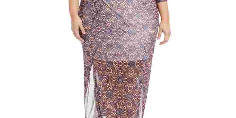 NY Collection Women's Plus Size Printed Double Slit Maxi Dress Purple Size 1X