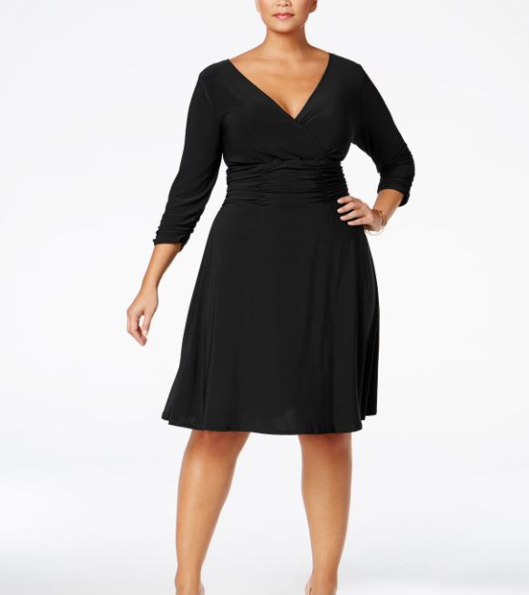 NY Collection Women's Plus Ruched A Line Dress Black Size 2X